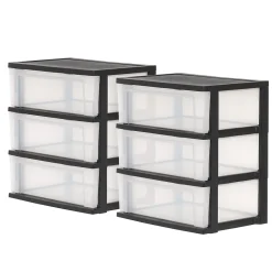 Iris Ohyama, Large Tour de Rangement en Plastique, 2 Tours, 34L par Tiroir, Noir, pour Bureau, Garage, Chambre à coucher