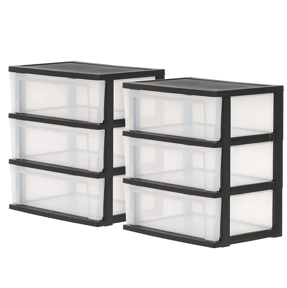 Iris Ohyama, Large Tour de Rangement en Plastique, 2 Tours, 34L par Tiroir, Noir, pour Bureau, Garage, Chambre à coucher