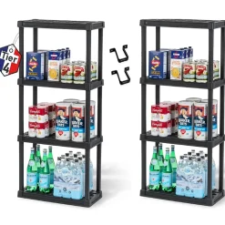 Iris Ohyama, Lot de 2 Etagères Plastique de Rangement, Capacité de 100 kg, 4 étages, Noir, PRS-M4