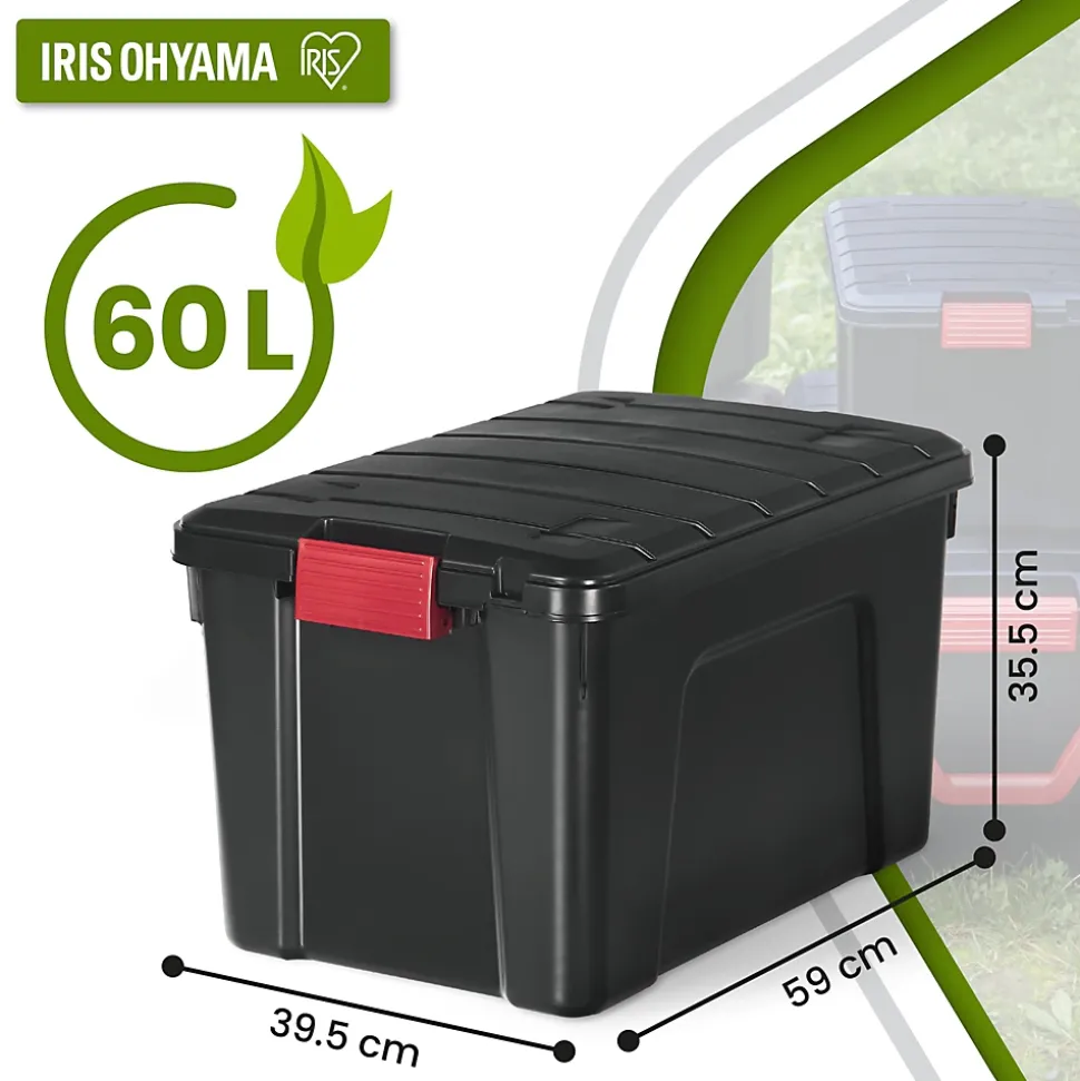 Iris Ohyama, Malles de Rangement plastiques résistante, 60L, Lot de 3, Noir, SIA-60