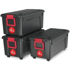 Iris Ohyama, Malles de Rangement plastiques résistante, 75L, Lot de 3, Noir, SIA-75