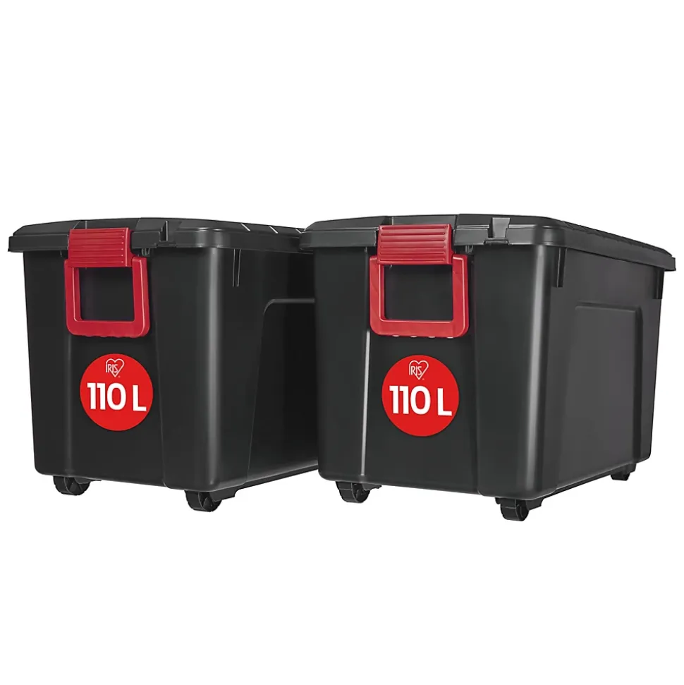 Iris Ohyama, Malles de Rangement plastiques résistante, 110L, Lot de 2, Noir, SIA-110