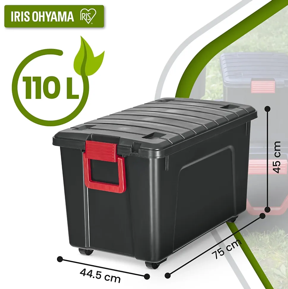 Iris Ohyama, Malles de Rangement plastiques résistante, 110L, Lot de 2, Noir, SIA-110