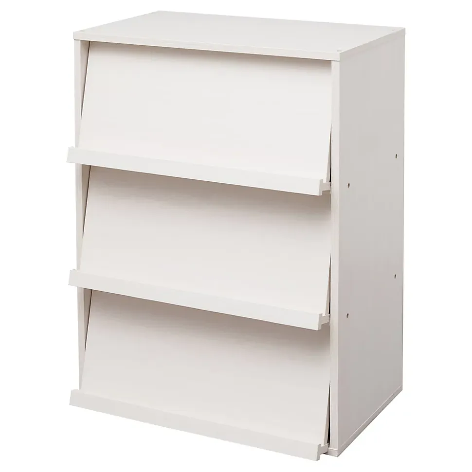 Iris Ohyama, Meuble, Bibliothèque, étagère de rangement avec 3 portes, CHR-3, Chêne Blanc, L40.9 x P59 x H83.6 cm