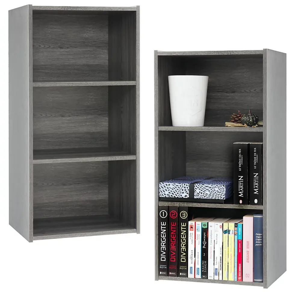 Iris Ohyama, Meuble de rangement, Lot de 2 étagères de rangement en bois avec portes, MDB-3, Chêne gris