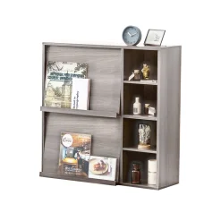 Iris Ohyama, Meuble, étagère, Bibliothèque de rangement, Avec 2 portes, FR-F2- Chêne Gris, L33.8 x P89 x H90 cm