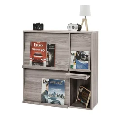 Iris Ohyama, Meuble, étagère, Bibliothèque de rangement, Avec 4 portes, FR-F4 Chêne Gris, L33.8 x P89 x H90 cm