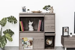 Iris Ohyama, Meuble, étagère, Bibliothèque de rangement, Avec 4 portes, FR-F4 Chêne Gris, L33.8 x P89 x H90 cm