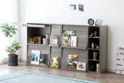 Iris Ohyama, Meuble, étagère, Bibliothèque de rangement, Avec 4 portes, FR-F4 Chêne Gris, L33.8 x P89 x H90 cm