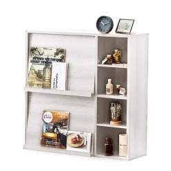 Iris Ohyama, Meuble, étagère, Bibliothèque de rangement, Avec 2 portes, FR-F2- Chêne Blanc, L33.8 x P89 x H90 cm