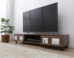 Iris Ohyama, Meuble TV, Meuble tele, Banc TV pour ecran jusqu'à 65 pouces, BAB-150A, Marron, L42.2 x P150 x H30 cm