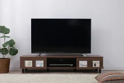Iris Ohyama, Meuble TV, Meuble tele, Banc TV pour ecran jusqu'à 65 pouces, BAB-150A, Marron, L42.2 x P150 x H30 cm