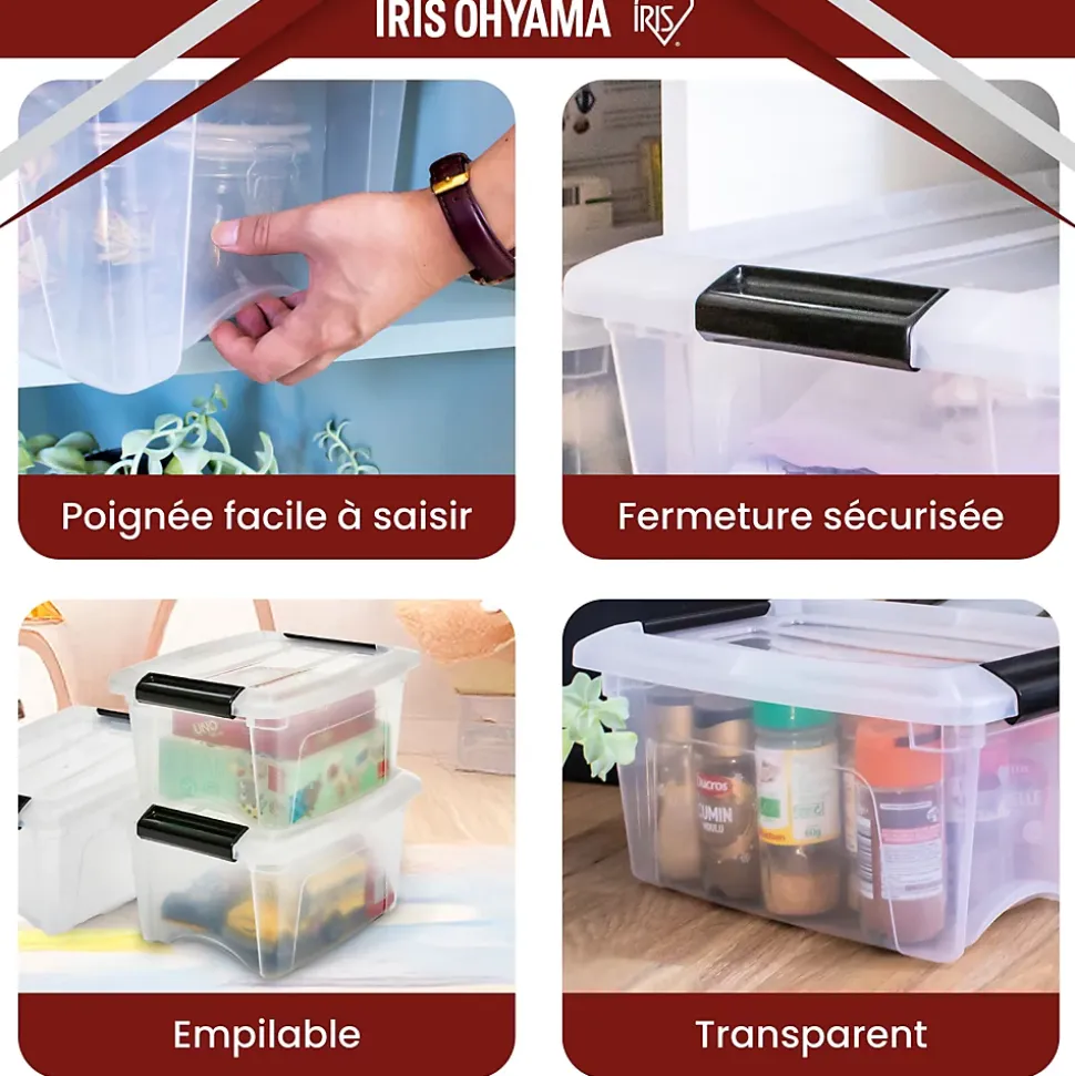 Iris Ohyama, Petite Boites de Rangement Plastique avec Couvercle, 5L, Lot de 3, Transparent, NTB-5