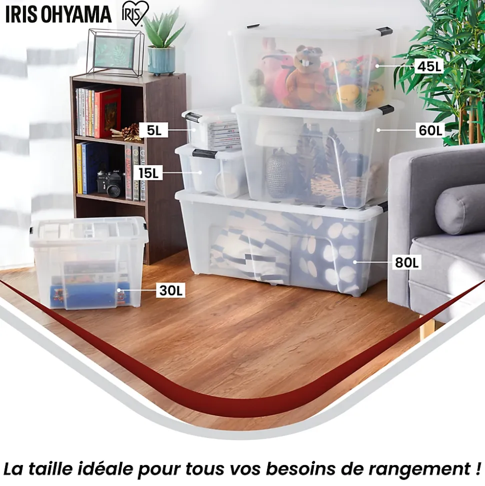 Iris Ohyama, Petite Boites de Rangement Plastique avec Couvercle, 5L, Lot de 3, Transparent, NTB-5