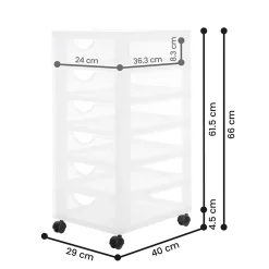 Iris Ohyama, Tour de rangement à Roulettes en Plastique, 6 Petits Tiroirs, Blanc, DDDC-360