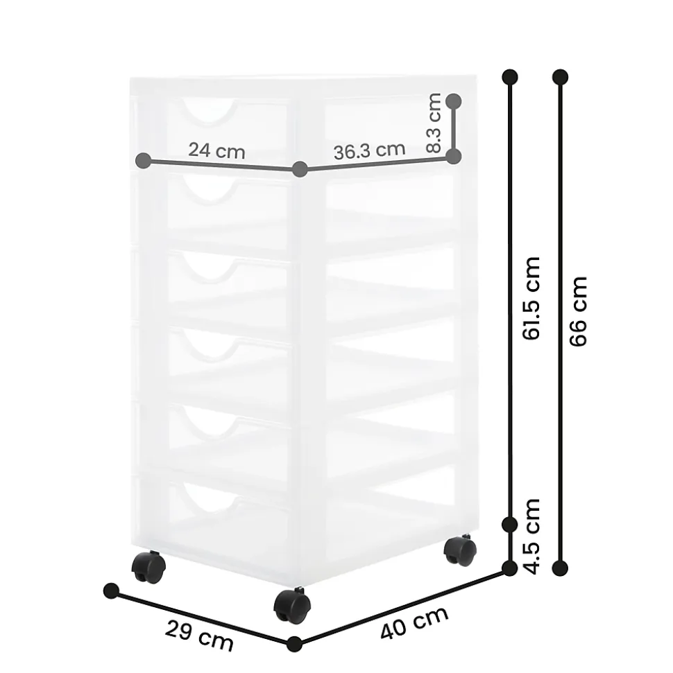 Iris Ohyama, Tour de rangement à Roulettes en Plastique, 6 Petits Tiroirs, Blanc, DDDC-360