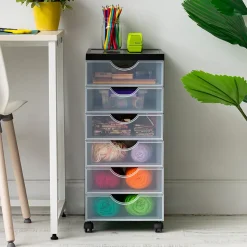 Iris Ohyama, Tour de rangement à Roulettes en Plastique, 6 Petits Tiroirs, Noir, DDDC-360