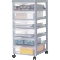Iris Ohyama, Tour de rangement plastique sur roulettes A4, 6 Petits Tiroirs, Gris Recyclé, DC-360
