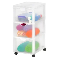 Iris Ohyama, Tour de rangement à Roulettes en Plastique, 3 Grands Tiroirs, Blanc, DDDC-303