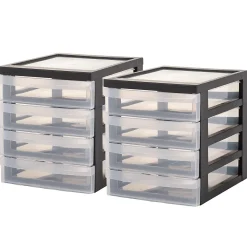 Iris Ohyama, Tour de rangement Plastique Bureau A5, 4 Petits Tiroirs, Lot de 2, Noir, DC-A5