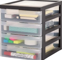 Iris Ohyama, Tour de rangement Plastique Bureau A5, 4 Petits Tiroirs, Lot de 2, Noir, DC-A5