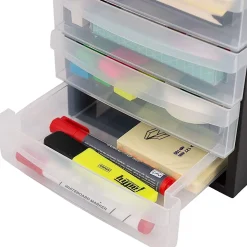 Iris Ohyama, Tour de rangement Plastique Bureau A5, 4 Petits Tiroirs, Lot de 2, Noir, DC-A5
