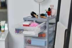 Iris Ohyama, Tour de rangement plastique sur roulettes A4, 10 Petits Tiroirs, Gris, DC-010