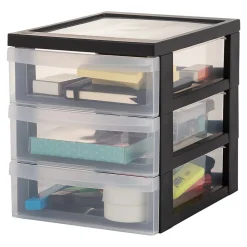 Iris Ohyama, Tour de rangement Plastique Bureau A5, 3 Petits Tiroirs,Noir, DC-A5