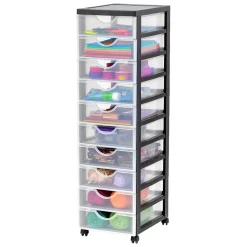 Iris Ohyama, Tour de rangement, Organisateur plastique, 10 Petits Tiroirs, Noir, DDDC-010