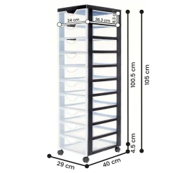 Iris Ohyama, Tour de rangement, Organisateur plastique, 10 Petits Tiroirs, Noir, DDDC-010