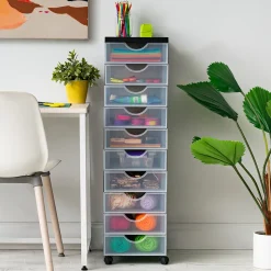 Iris Ohyama, Tour de rangement, Organisateur plastique, 10 Petits Tiroirs, Noir, DDDC-010