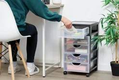 Iris Ohyama, Tour de rangement à Roulettes en Plastique, 5 Petits Tiroirs, Noir, DDDC-350