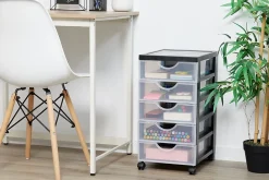 Iris Ohyama, Tour de rangement à Roulettes en Plastique, 5 Petits Tiroirs, Noir, DDDC-350