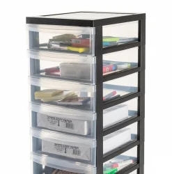 Iris Ohyama, Tour de rangement plastique sur roulettes A4, 12 Petits Tiroirs, Noir, DC-012