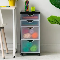 Iris Ohyama, Tour de rangement, Organisateur plastique, 4 tiroirs mix, Noir, DDDC-322