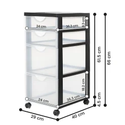 Iris Ohyama, Tour de rangement, Organisateur plastique, 4 tiroirs mix, Noir, DDDC-322