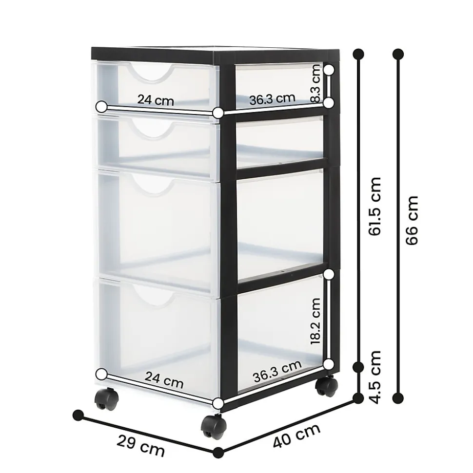 Iris Ohyama, Tour de rangement, Organisateur plastique, 4 tiroirs mix, Noir, DDDC-322