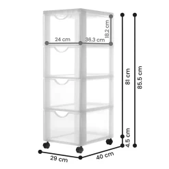 Iris Ohyama, Tour de rangement, Organisateur plastique, 4 Grands Tiroirs, Blanc, DDDC-304