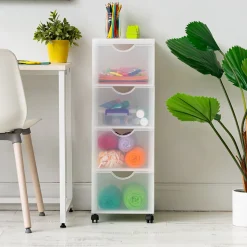 Iris Ohyama, Tour de rangement, Organisateur plastique, 4 Grands Tiroirs, Blanc, DDDC-304