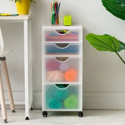 Iris Ohyama, Tour de rangement, Organisateur plastique, 4 tiroirs mix, Blanc, DDDC-322