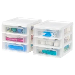 Iris Ohyama, Tour de Rangement Plastique B6, 3 Tiroirs, Lot de 2, Blanc, CDD-XS3