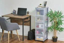 Iris Ohyama, Tour de rangement plastique sur roulettes A4, 5 Grands Tiroirs, Gris, DC-305