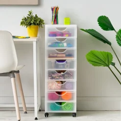 Iris Ohyama, Tour de rangement à Roulettes en Plastique, 8 Petits Tiroirs, Blanc, DDDC-380