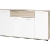 JACKY Buffet bas classique blanc et décor chene mat - L 160 cm
