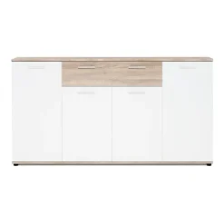 JACKY Buffet bas classique blanc et décor chene mat - L 160 cm