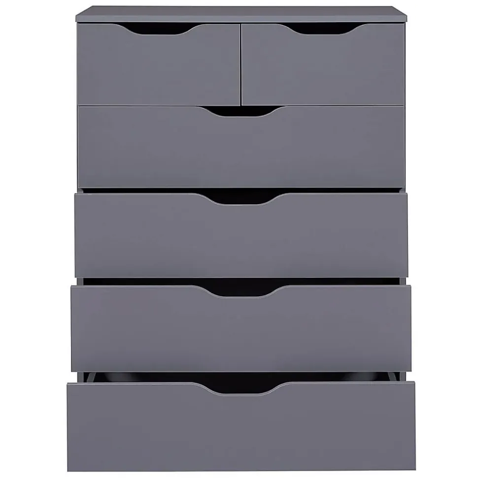 JENNY - Commode Haute 6 Tiroirs Coloris Anthracite