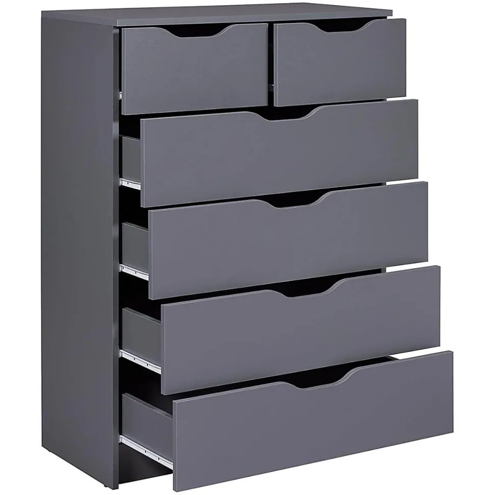 JENNY - Commode Haute 6 Tiroirs Coloris Anthracite
