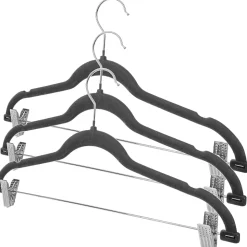 KADAX Cintre Floqué Avec Pinces à Vêtements Gris Foncé 3 pcs