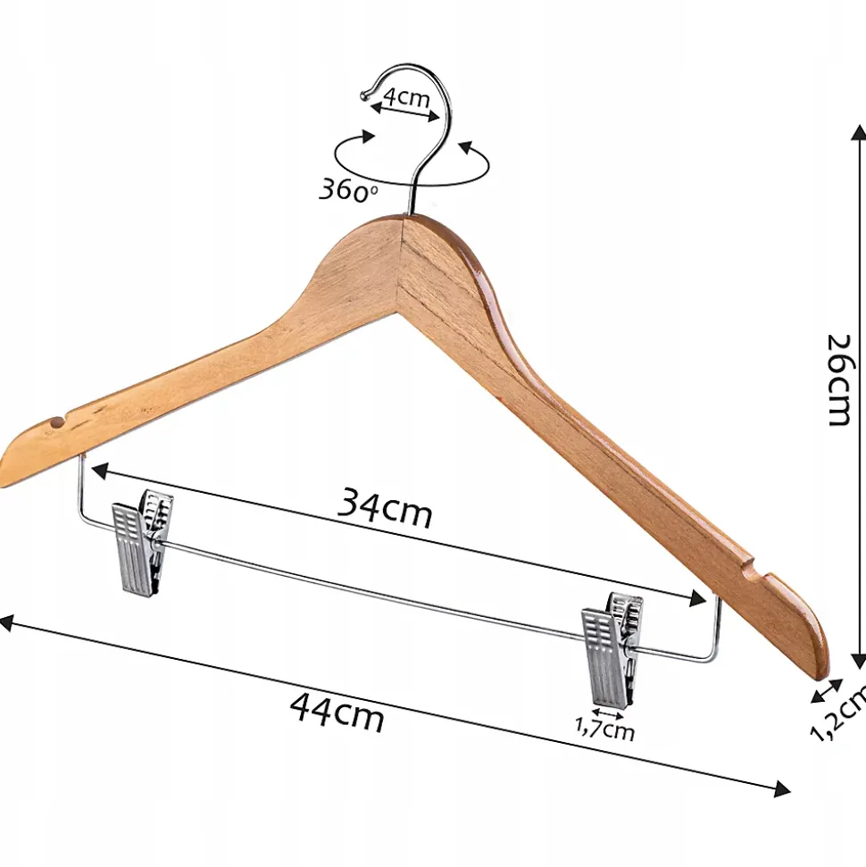 KADAX Cintres en bois avec clips 12 pcs