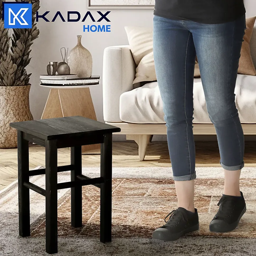 KADAX Tabouret de Cuisine en Bois Tabouret Chaise 43,5 cm Noir Massif